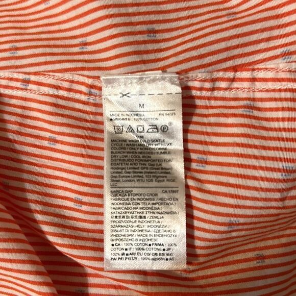 GAP M White Red Vertical Stripes Blue Swiss Dot Americana Fitted Boyfriend Shirt - Picture 11 of 14